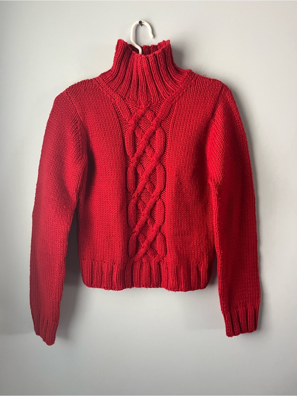Banana Republic Red 100% Wool Cable Knit Turtleneck Sweater Size S